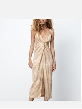 Zara Gingham Midi Dress Size Small